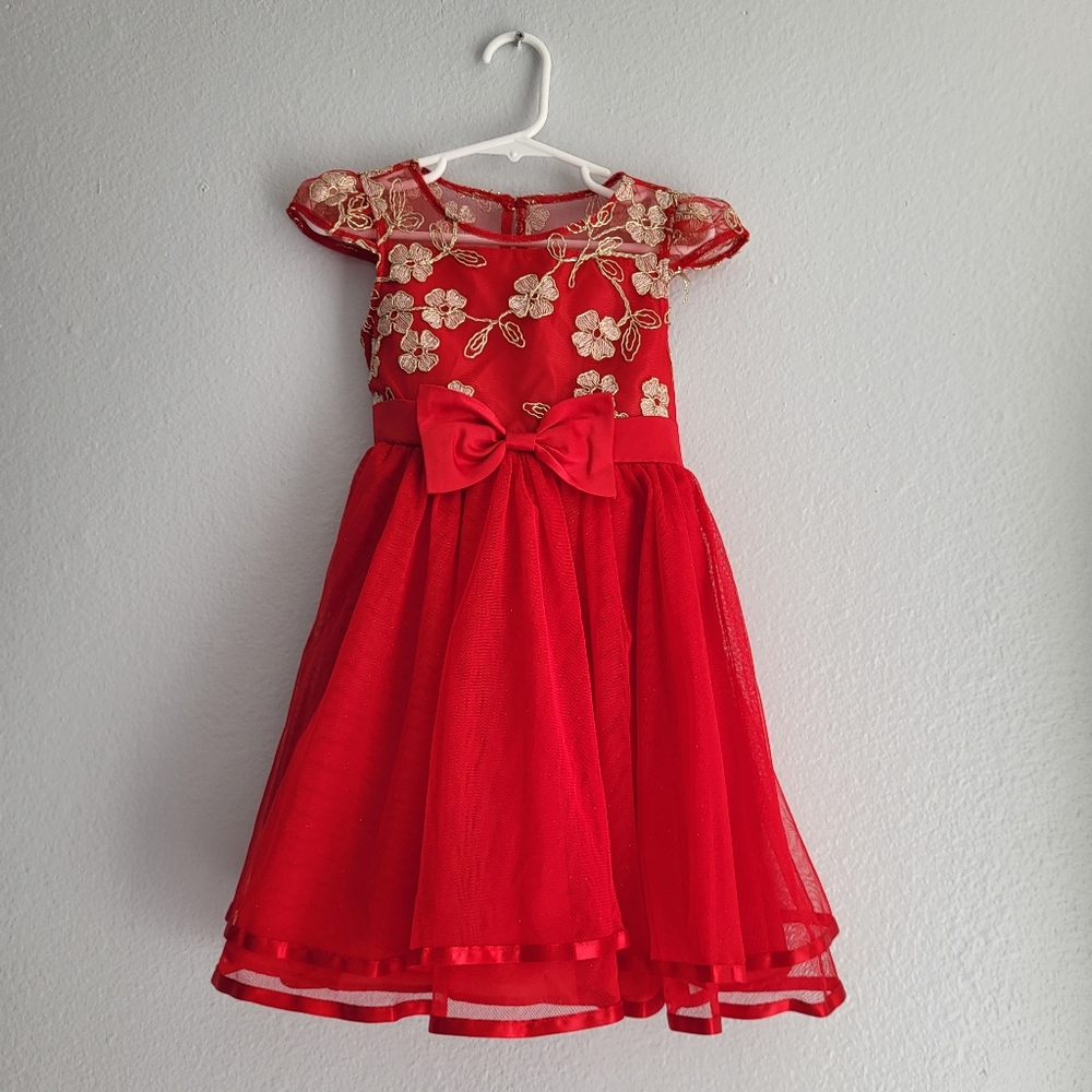 Rare Edition Girls Sparkles Dress In Gold and Red Formal Dress.